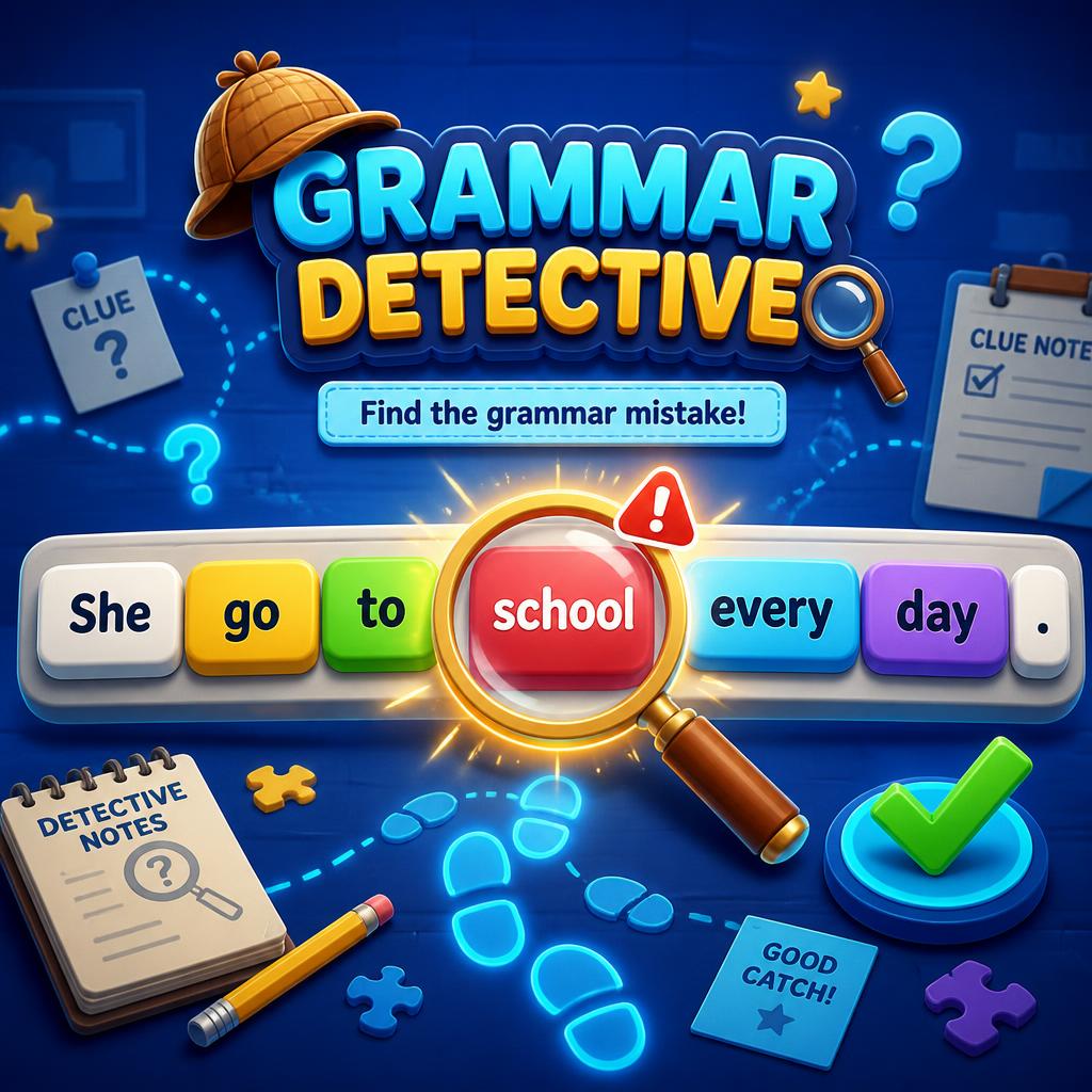 Grammar Detective İngilizce cümledeki gramer hatasını bulma oyunu - EngliPlay