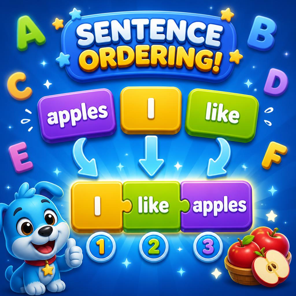 Sentence Ordering karışık kelimelerden İngilizce cümle kurma oyunu - EngliPlay