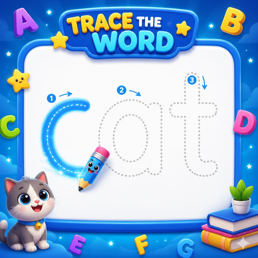 Trace the Word İngilizce kelimeyi harflerinin üzerinden çizerek yazma oyunu - EngliPlay