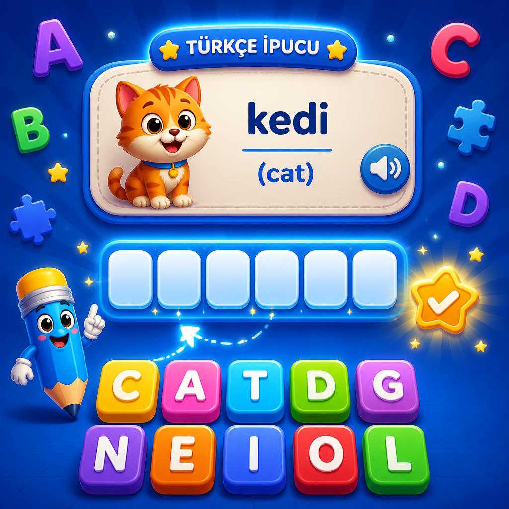 Word Creation verilen harflerden İngilizce kelime oluşturma oyunu - EngliPlay